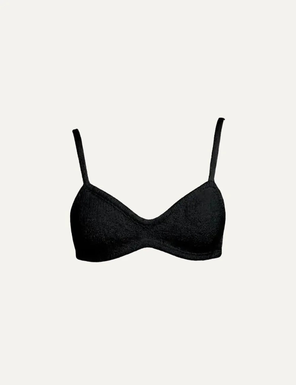 Women's Aya Muse Kena black bralette with thin straps, V-neckline and fitted silhouette