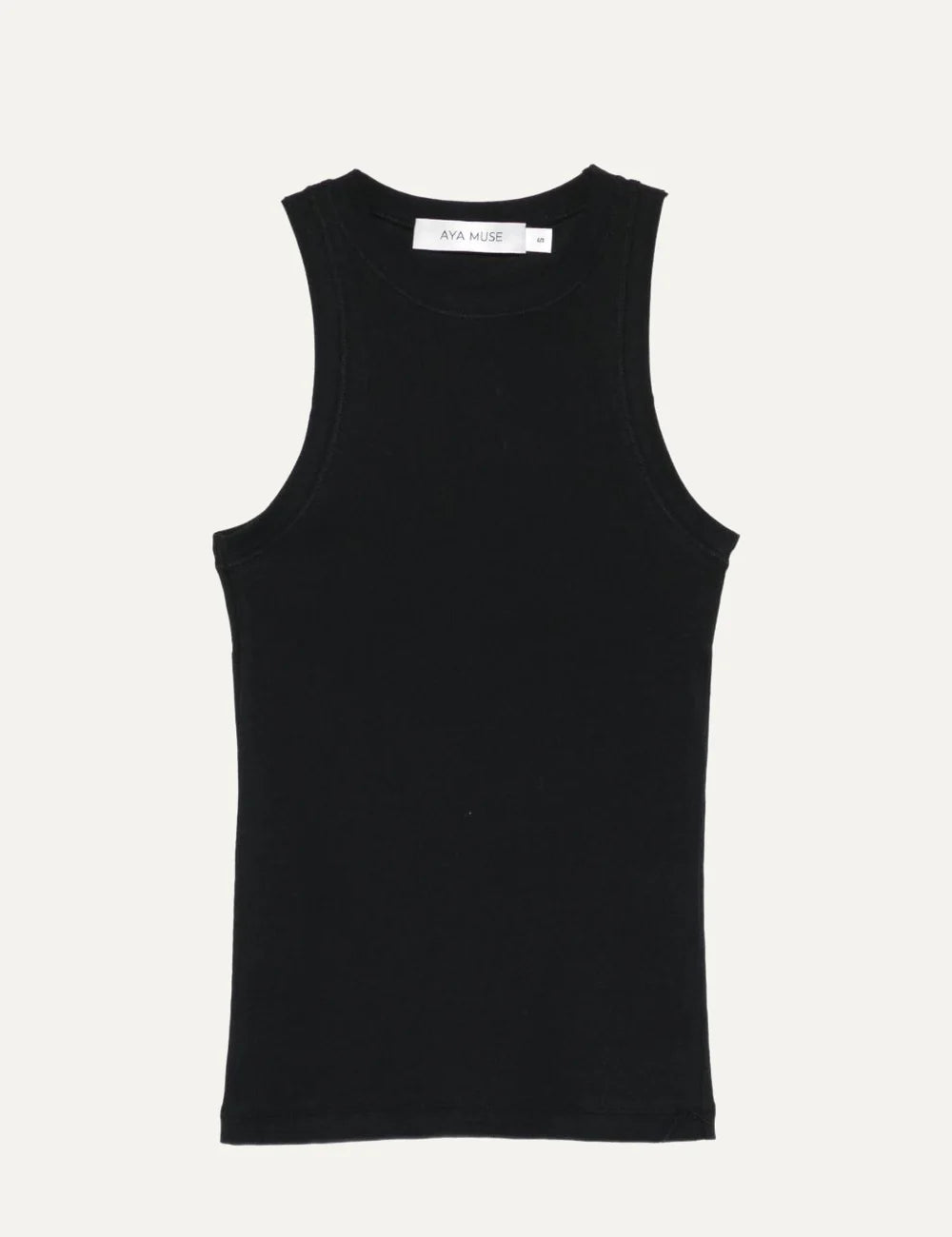 Women's Aya Muse black sleeveless ribbed tank top crafted from organic cotton blend with a fitted silhouette and round neckline