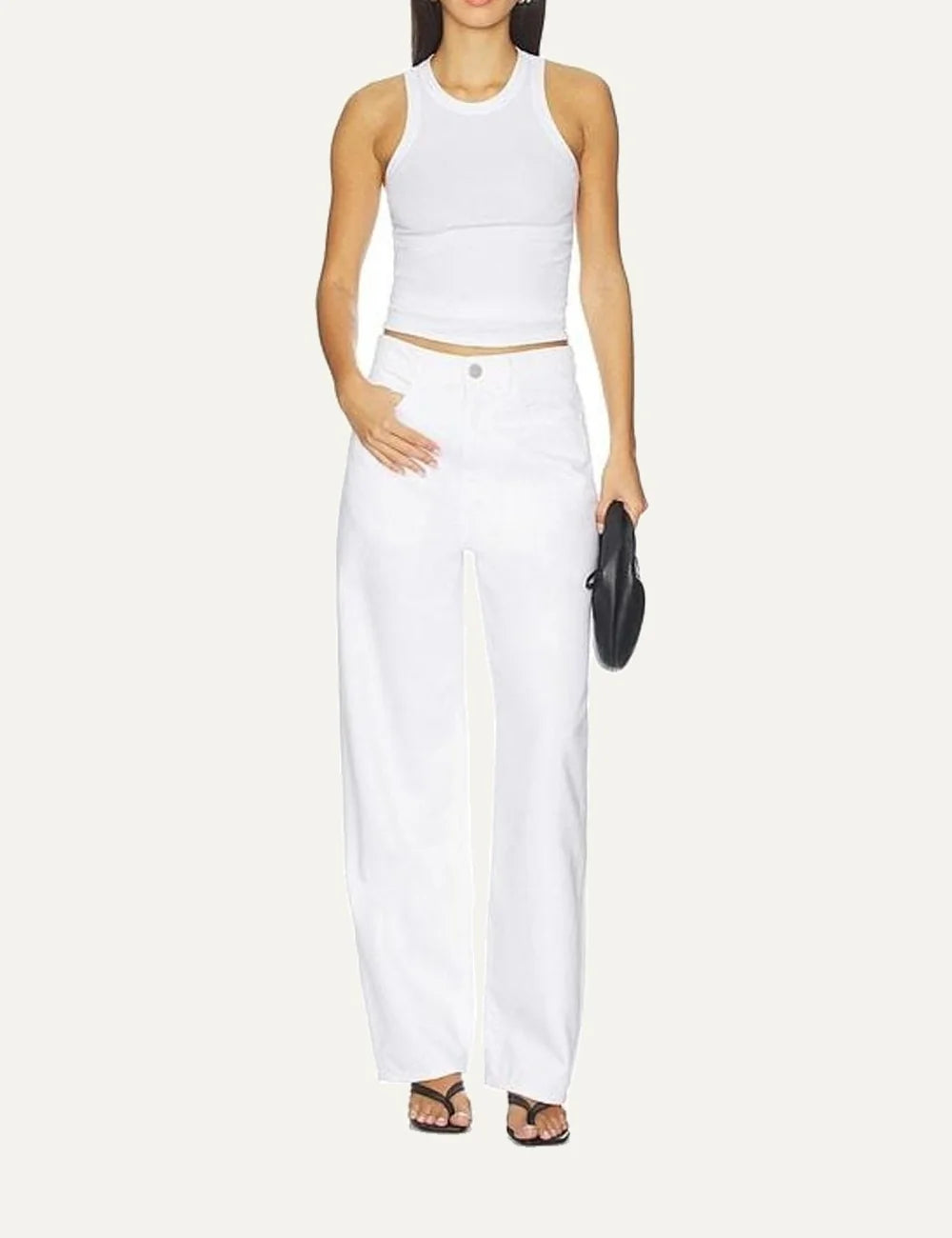 Women's Aya Muse white high neck tank top crafted from organic cotton blend with a fitted silhouette and lightweight ribbed finish full body