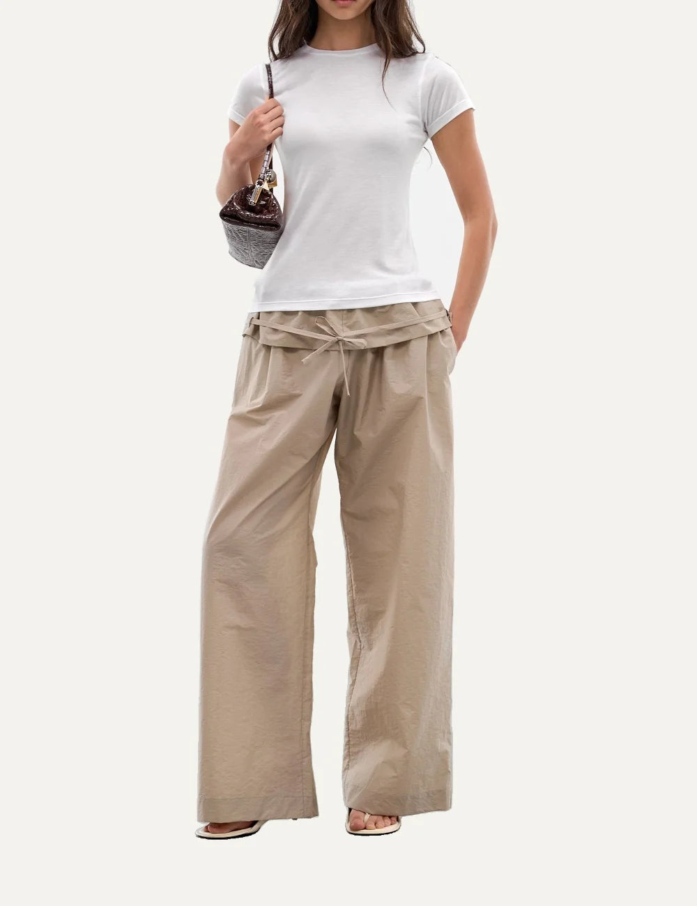 Women's Aya Muse white cotton T-shirt with crew neck, short sleeves, slim fit and signature back patch full body