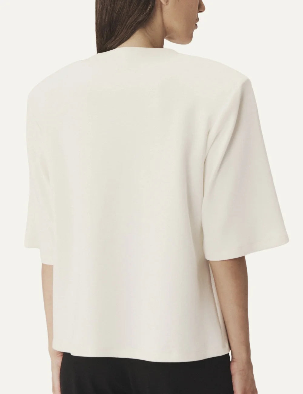 AYME Milano women 22 white structured cotton jersey T-shirt with padded shoulders back view