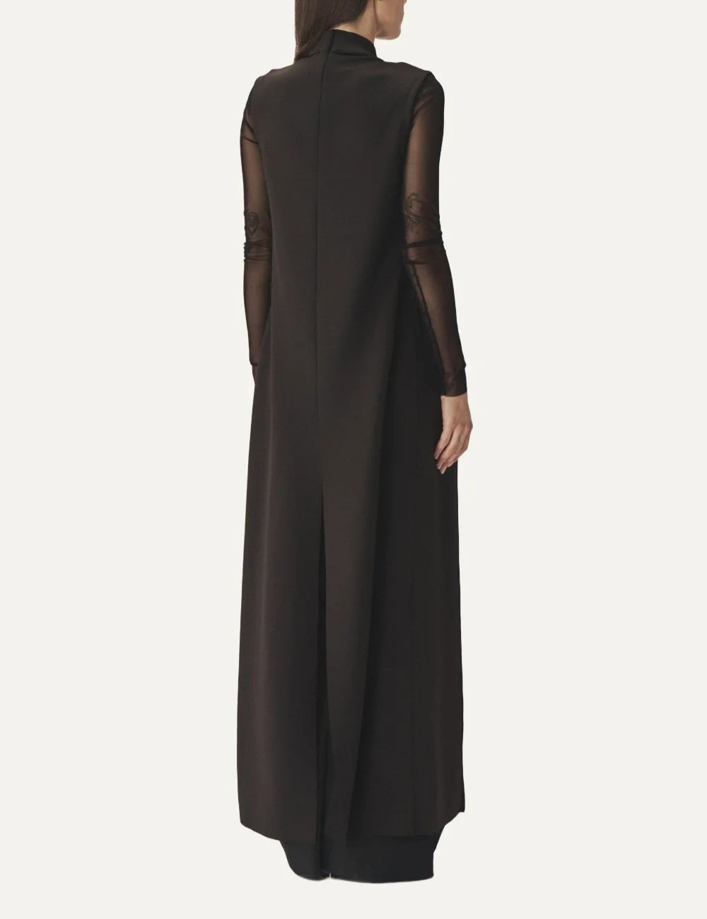 AYME Milano women Avy black sleeveless long scuba top with high neck and front opening back view