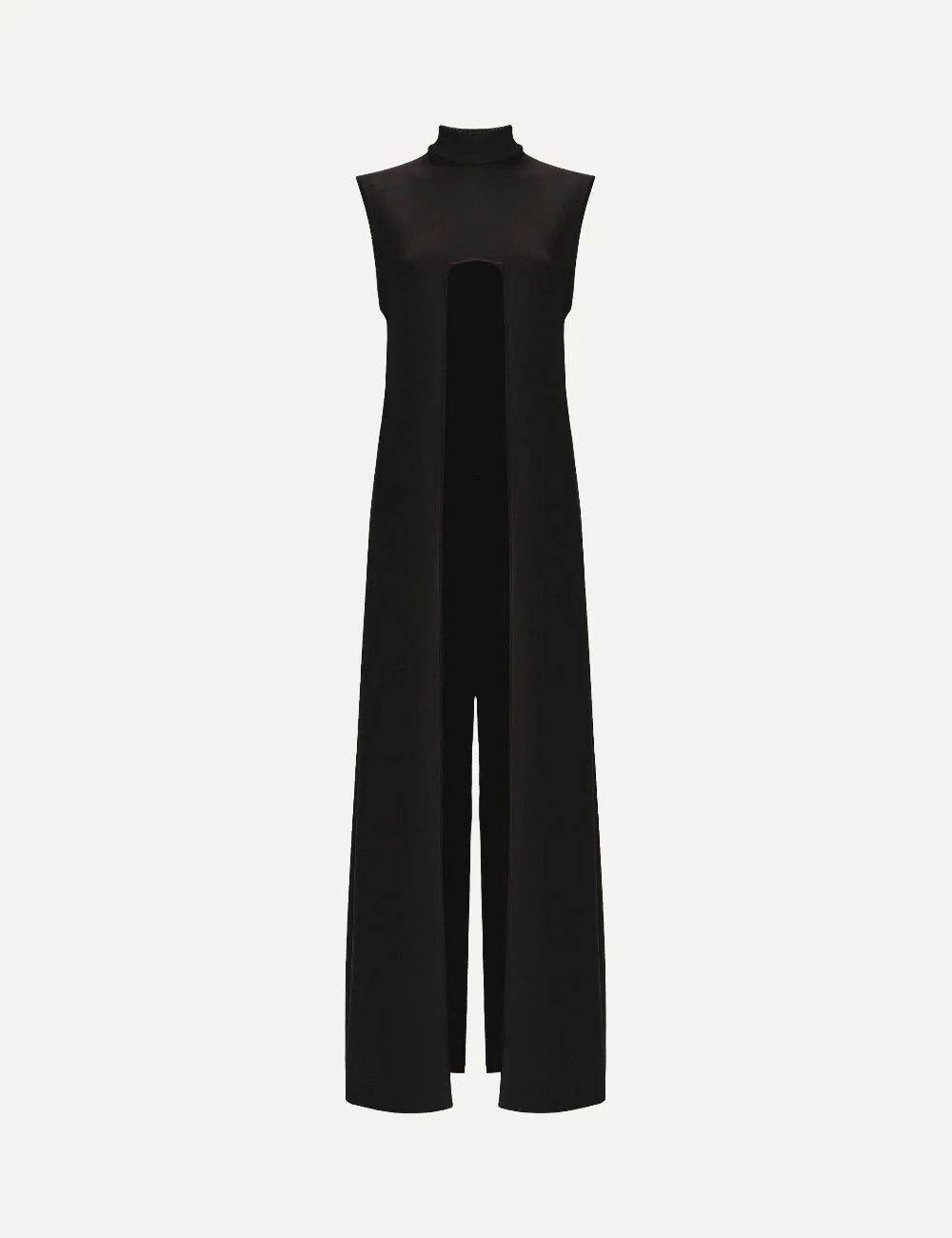 AYME Milano women Avy black sleeveless long scuba top with high neck and front opening product shot