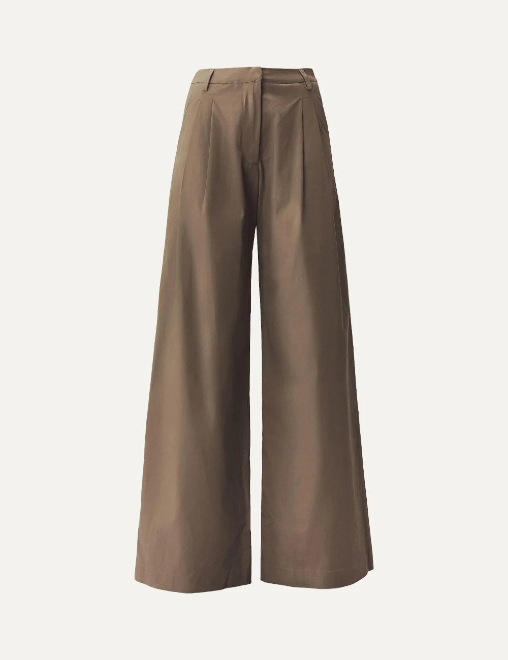 AYME Milano women brown cotton gabardine wide leg trousers with front pleats prosucvt shot