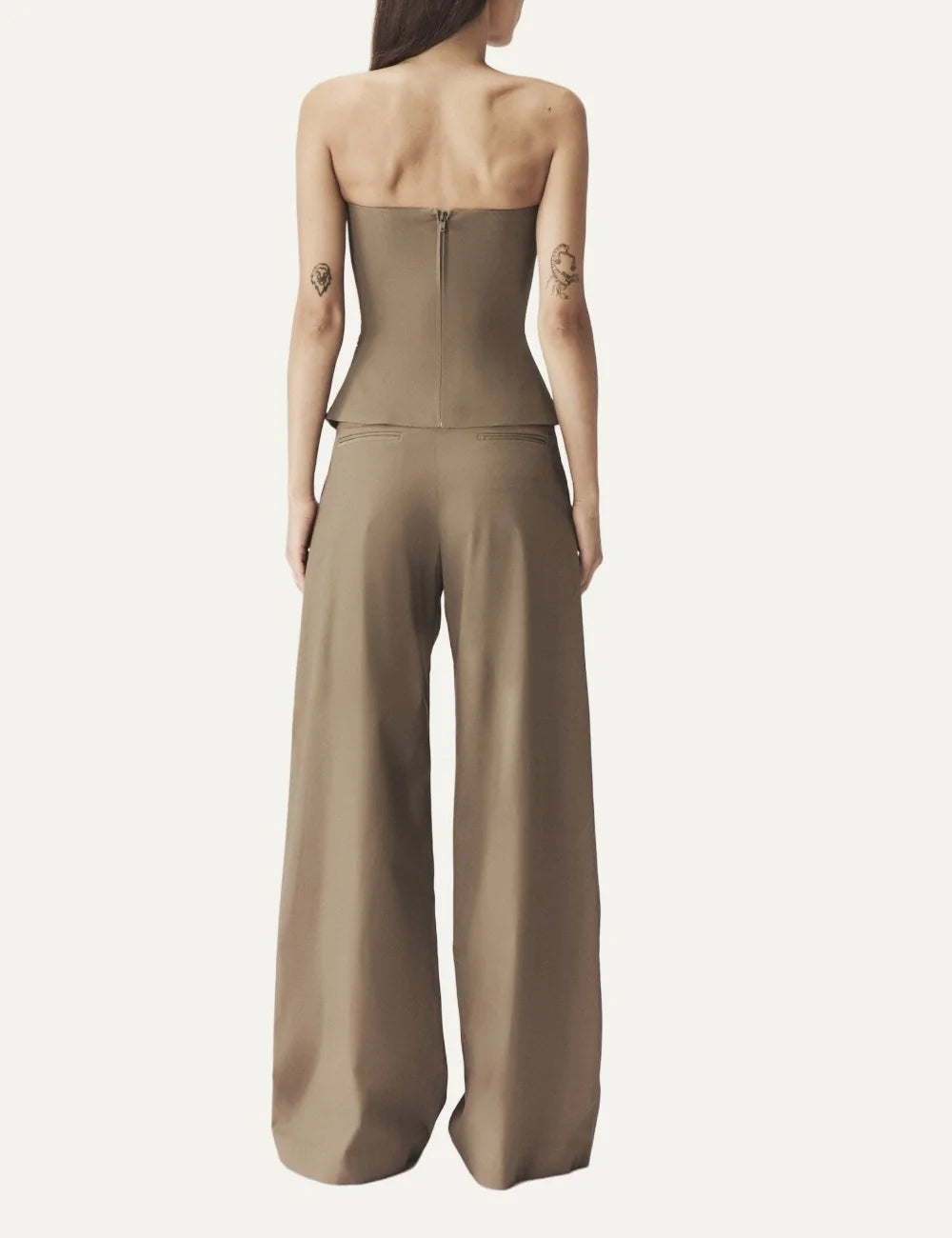 AYME Milano women brown cotton gabardine wide leg trousers with front pleats back view