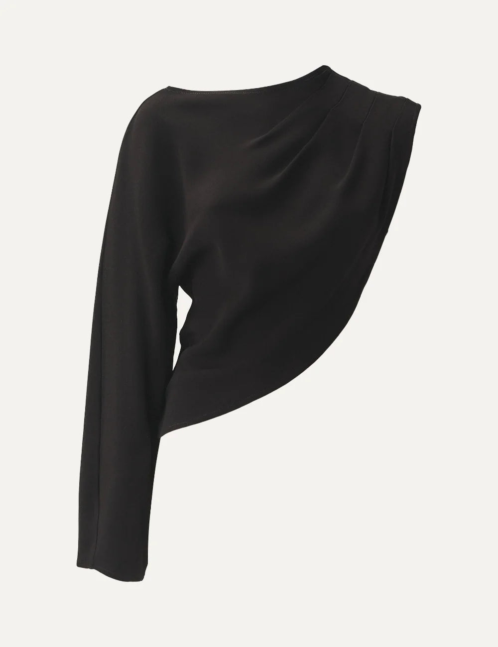 AYME Milano women Oblio black asymmetric one-shoulder viscose top with draped pleats product shot