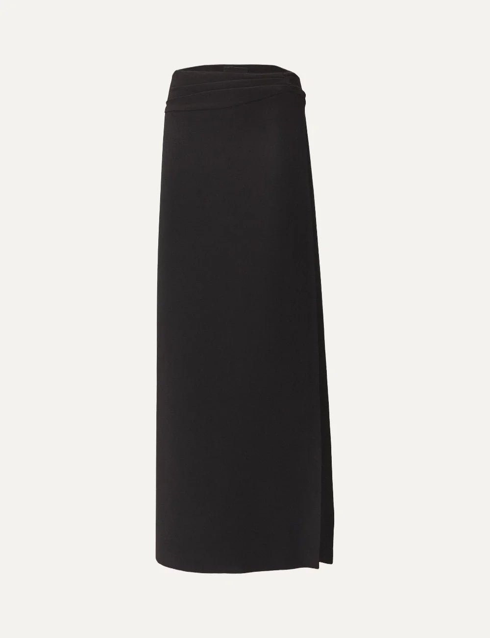 AYME Milano women Oblio black long viscose skirt with asymmetric draped waist and side slitproduct shot
