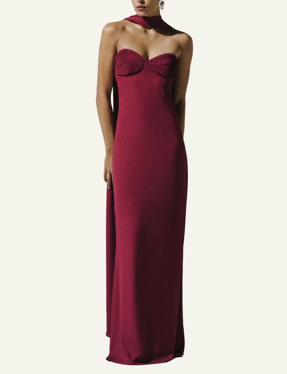 Baobab Athena maxi dress burgundy sweetheart neckline front view