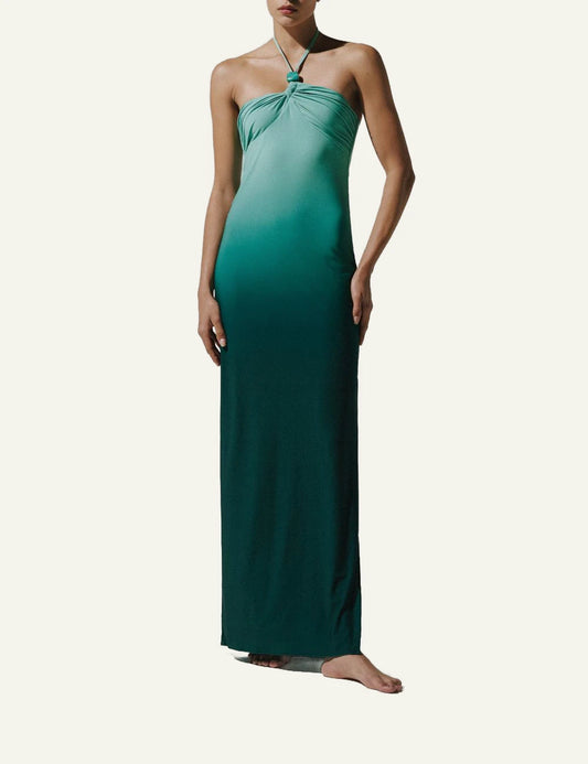 Baobab Bari maxi dress green lagoon halter ombre front view