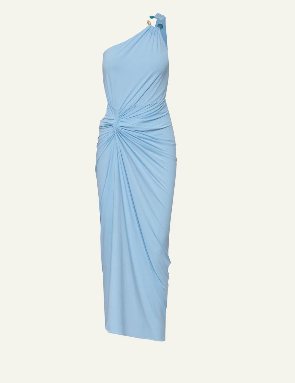 Baobab Canoa maxi dress cielo de puna one shoulder knot product shot