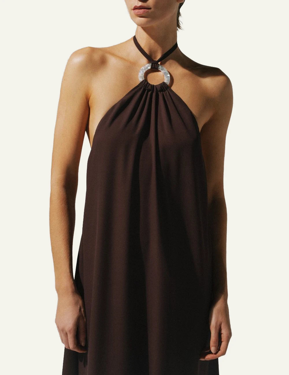 Baobab Flora maxi dress cocoa halter open back close  up view