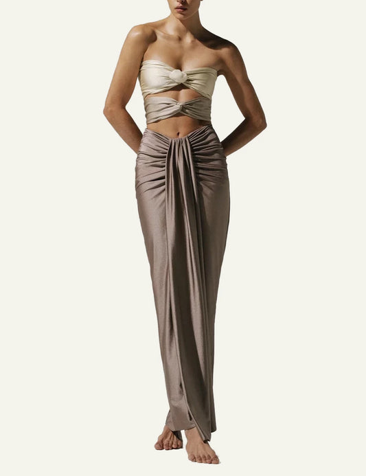 Baobab Giselle maxi dress strapless draped ruched front view