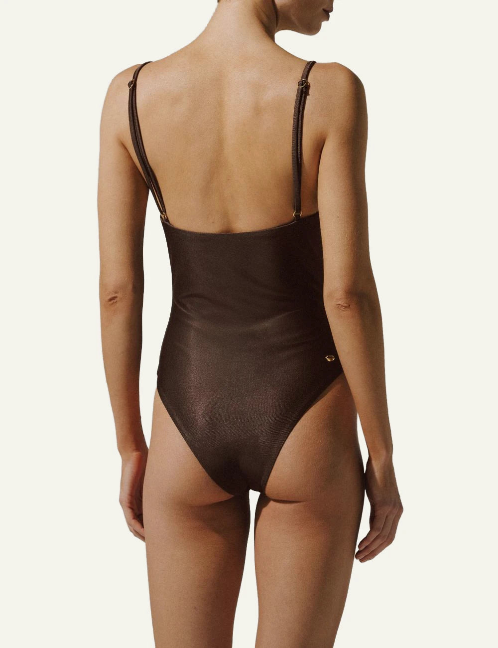 Baobab Roma one piece cacao textured balconette swimsuit back view