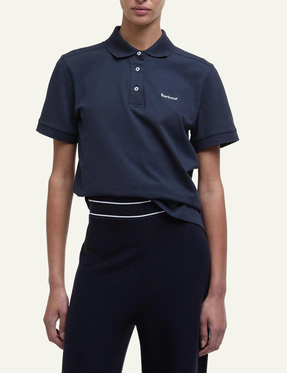barbour bowford polo navy cotton slim fit logo chest front model view