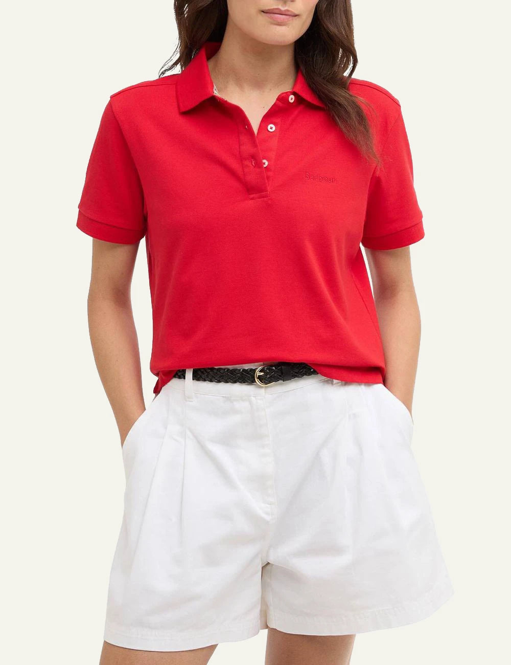 barbour bowford polo red cotton slim fit logo chest front model view