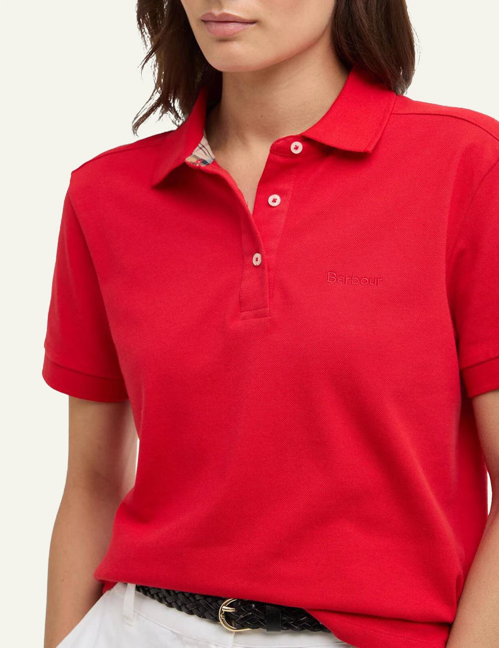 barbour bowford polo red cotton slim fit logo chest front model view