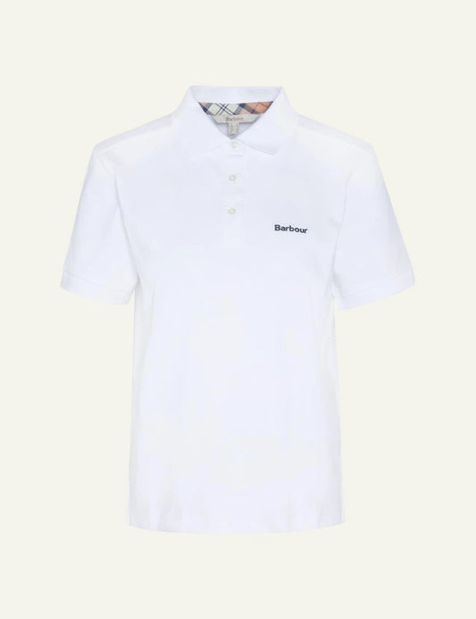 barbour bowford polo white cotton slim fit logo chest front view