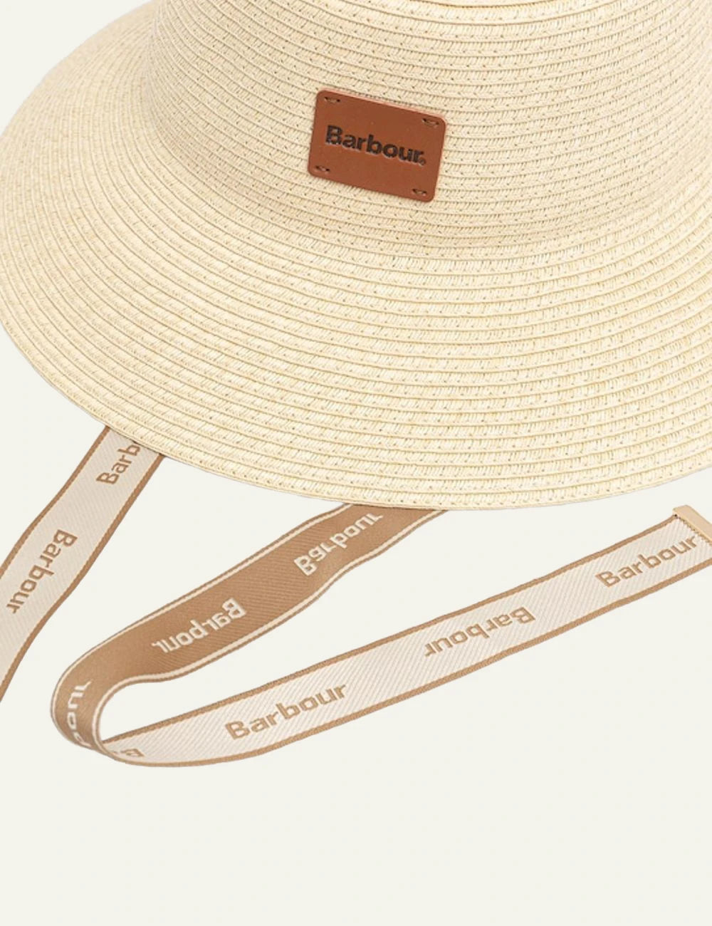 barbour bucket hat beige with logo patch side view