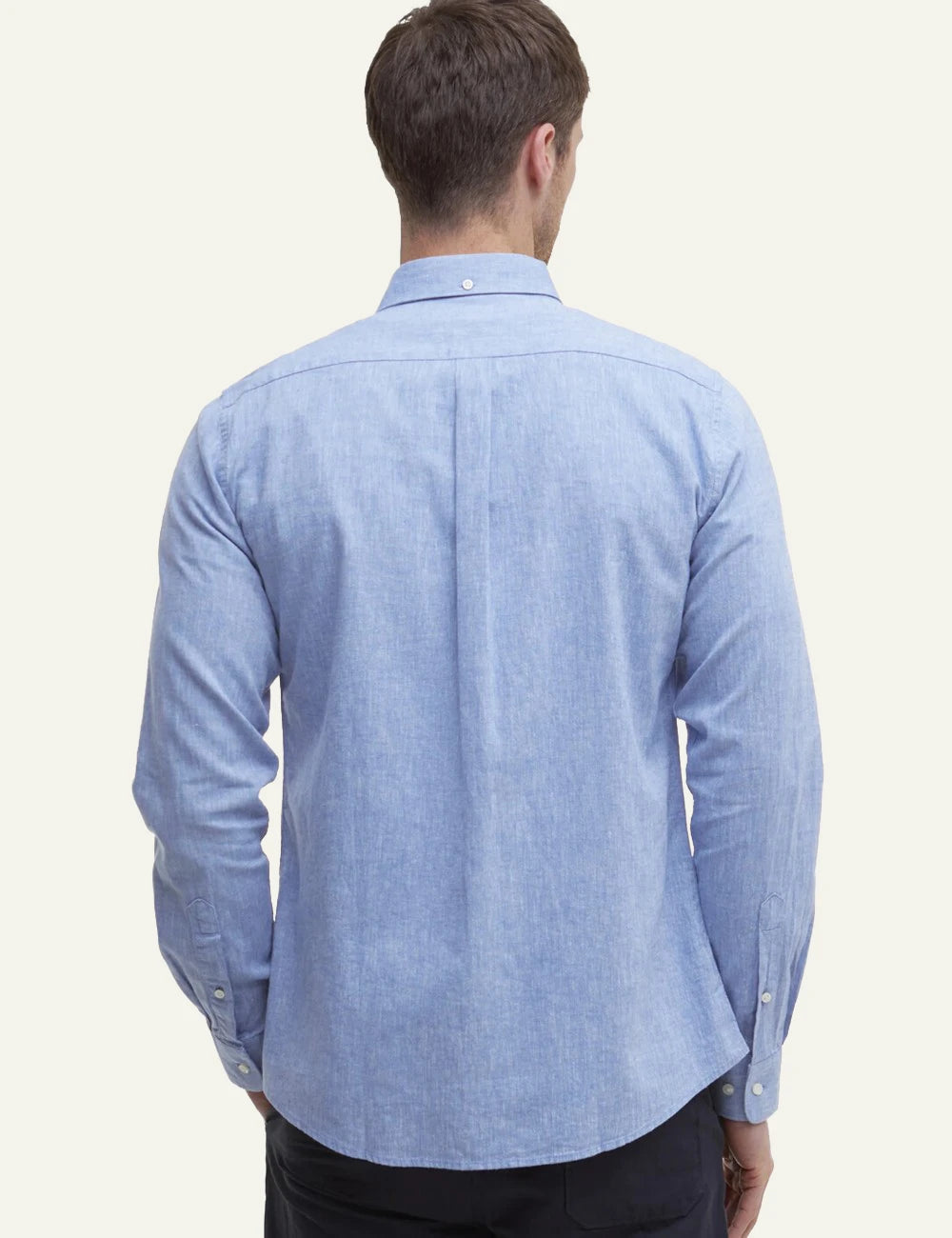 barbour button down shirt light blue back view