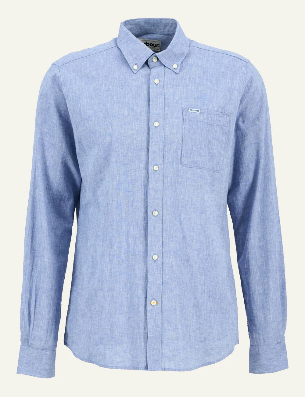 barbour button down shirt light blue front flat view