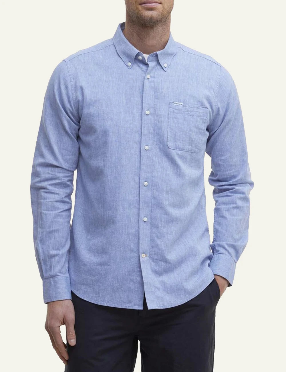 barbour button down shirt light blue front detail  view