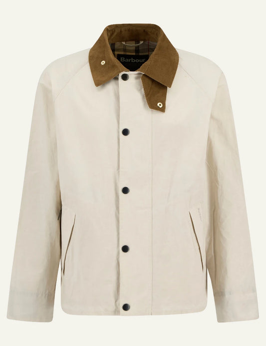 barbour casual jacket beige with cord collar front flat view