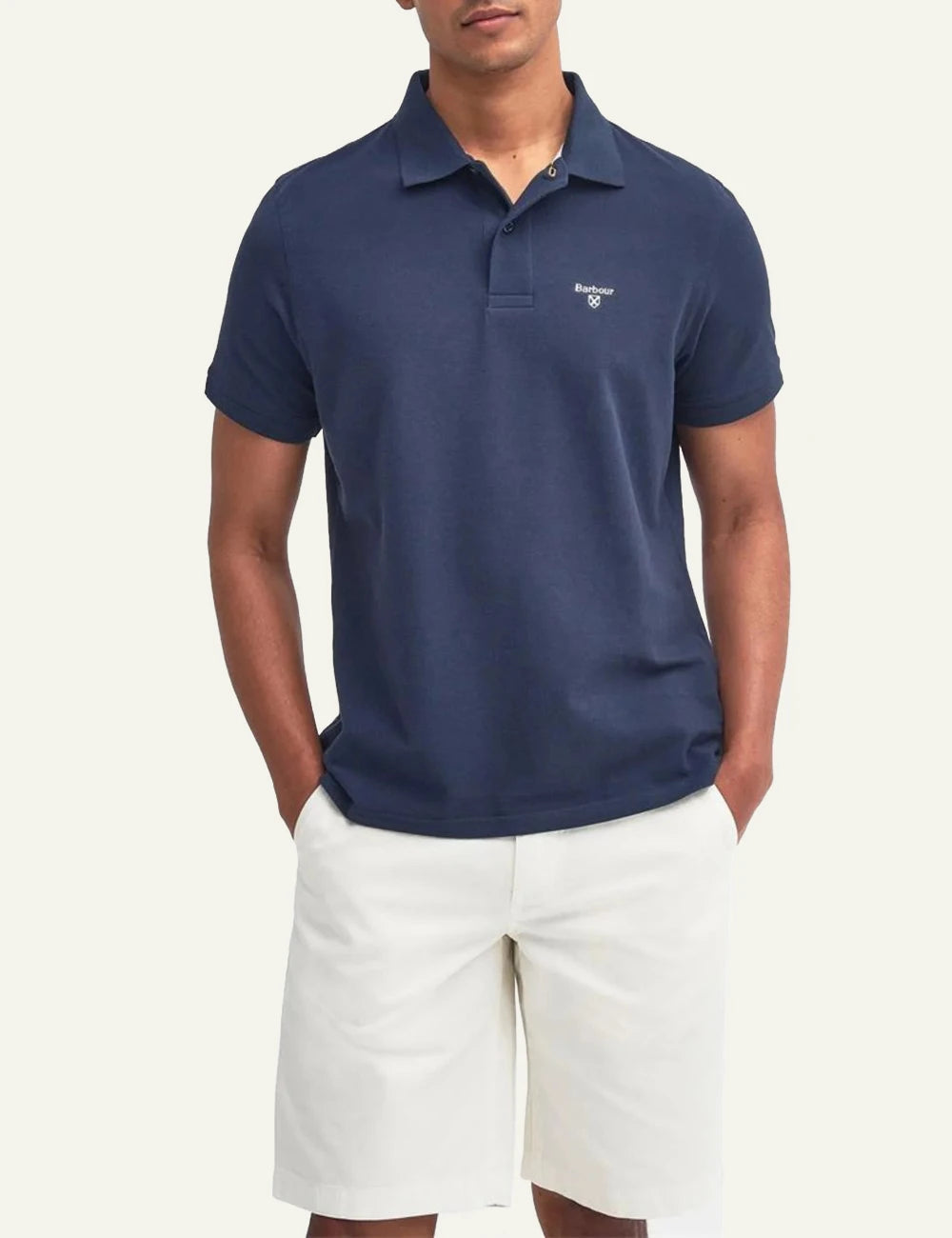 barbour classic polo shirt navy front model view