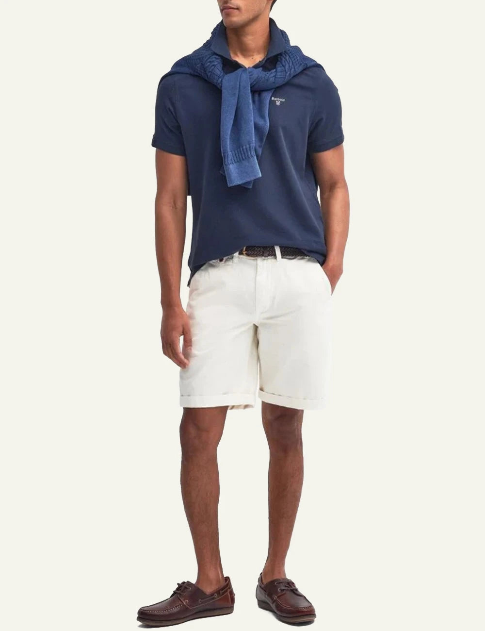 barbour classic polo shirt navy front full body view