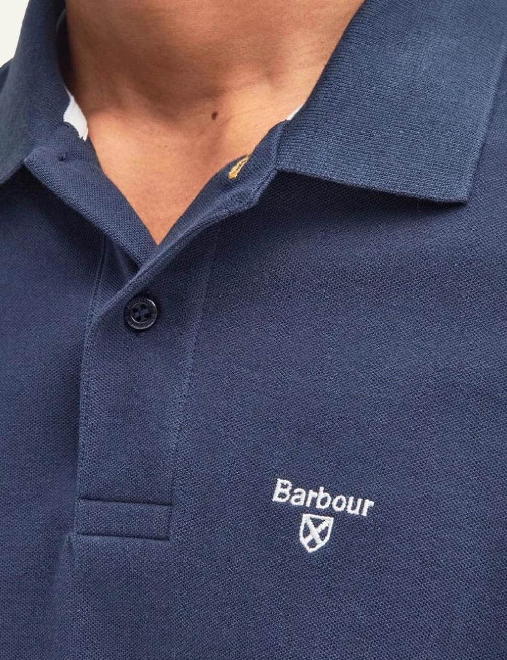 barbour classic polo shirt navy front logo view