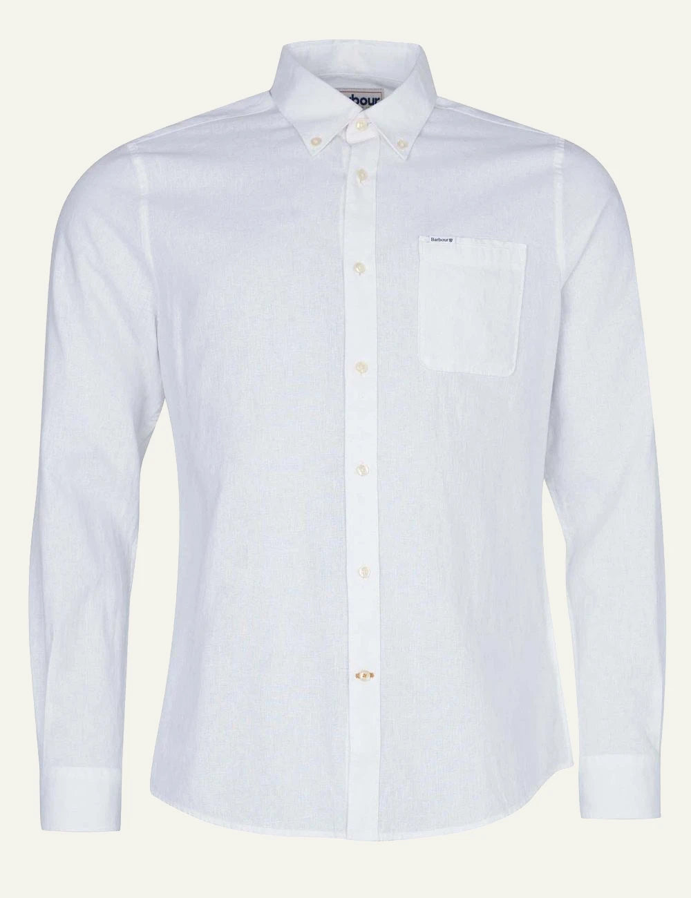 barbour cotton button down shirt white front flat view