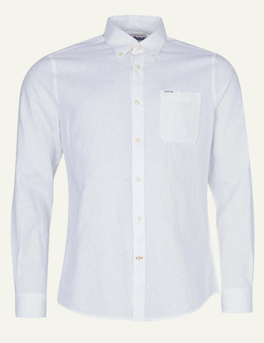 barbour cotton button down shirt white front flat view