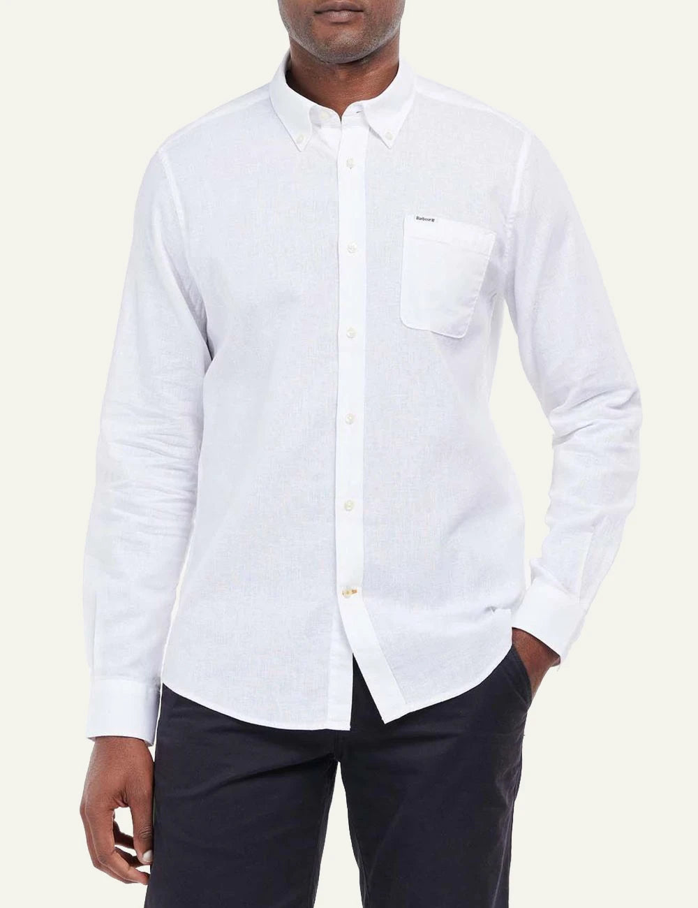 barbour cotton button down shirt white front model view