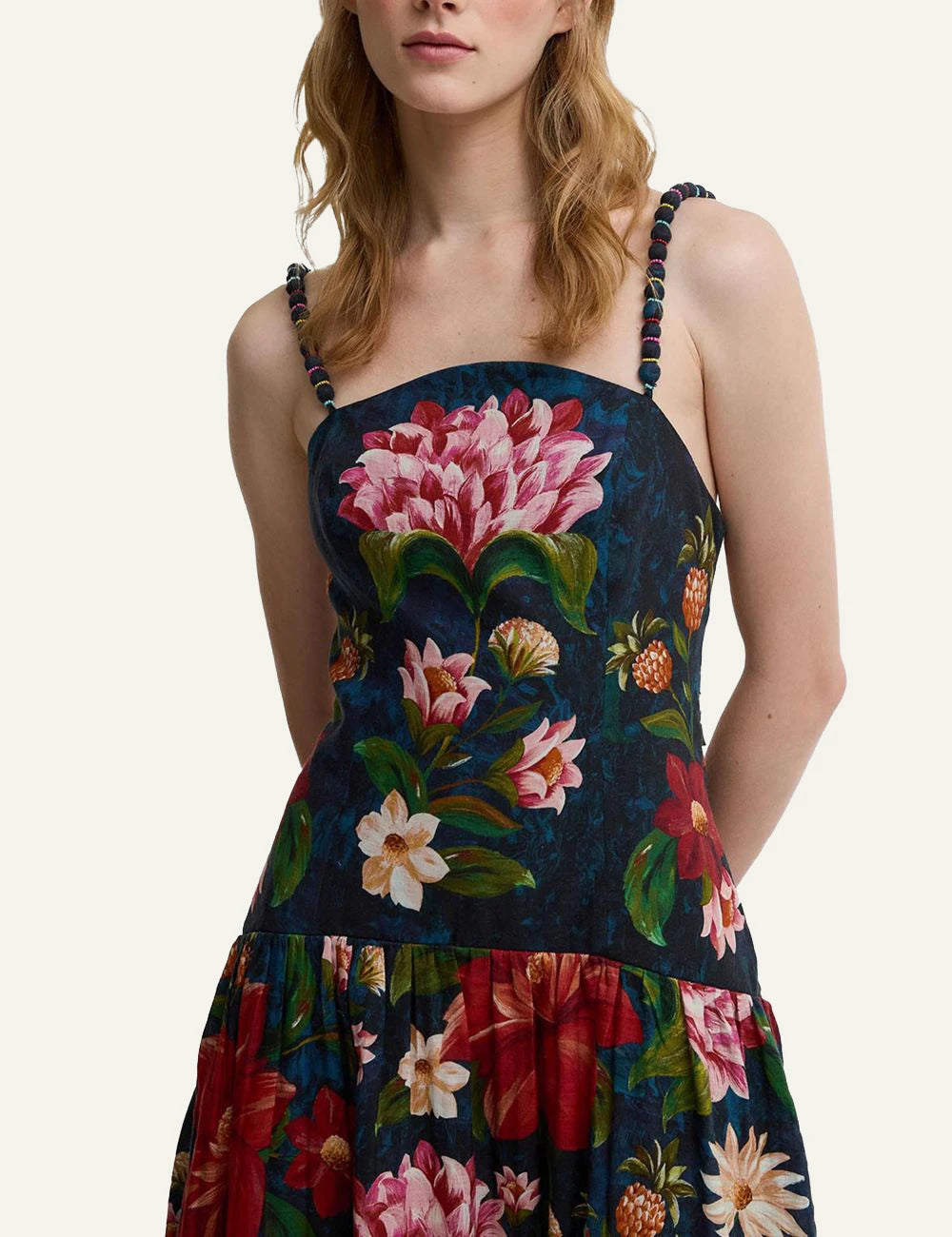 Barbour Farm Rio midi dress floral print dark front model view