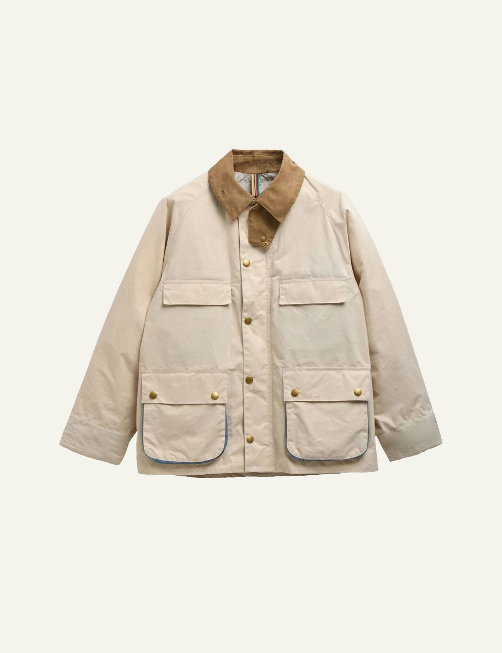 barbour field jacket beige with cord collar front flat view