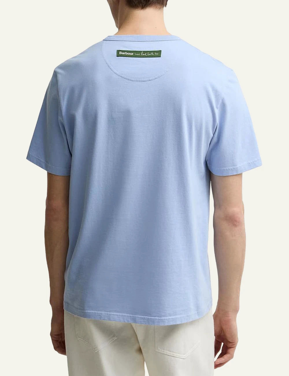 barbour graphic t shirt light blue with fish print back view