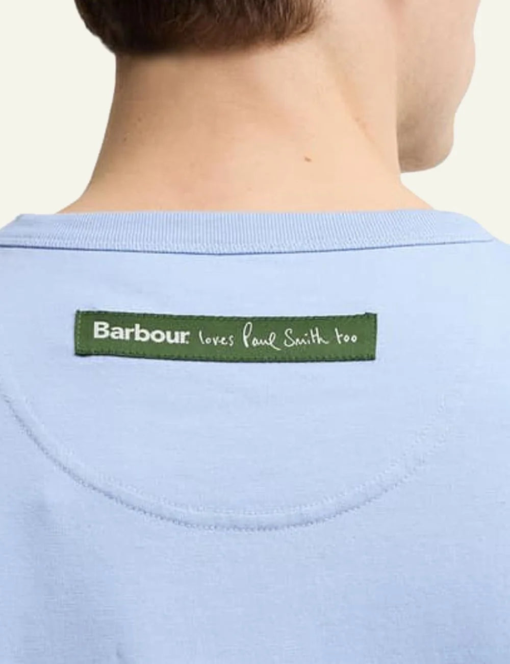 barbour graphic t shirt light blue with fish print back detail view