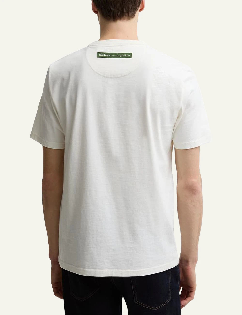 barbour graphic t shirt white with fish print back view