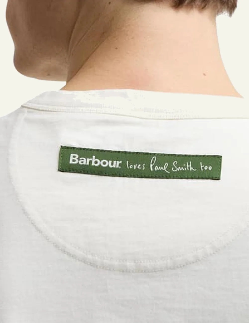 barbour graphic t shirt white with fish print back logo view