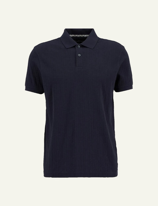 barbour harwell polo shirt navy textured cotton short sleeve front view