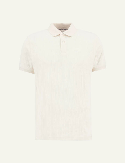 barbour harwell polo shirt white textured cotton short sleeve front view