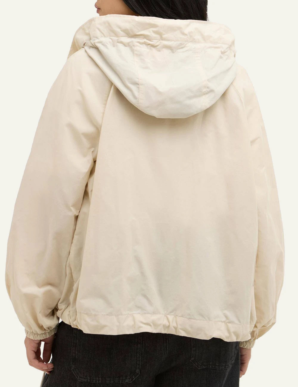 barbour hawkridge jacket beige hooded showerproof drawcord waist back view