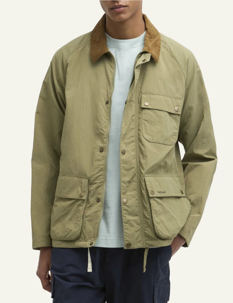 Barbour Modified Solway jacket olive showerproof cotton cord collar front view