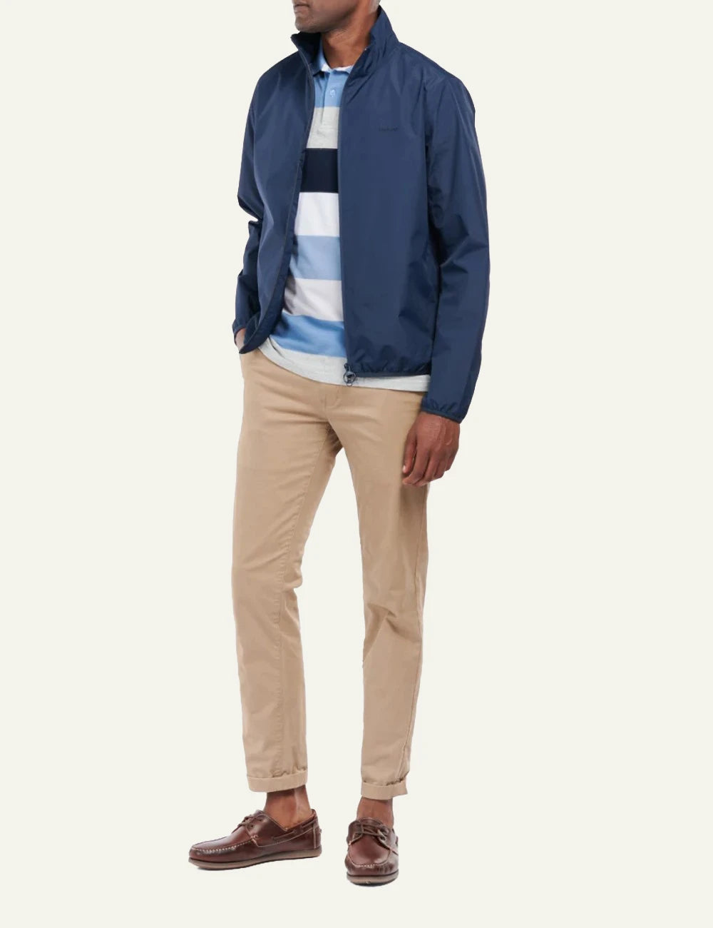 barbour lightweight zip jacket navy front full body view