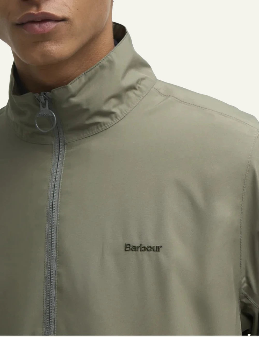 barbour lightweight zip jacket olive front detail view