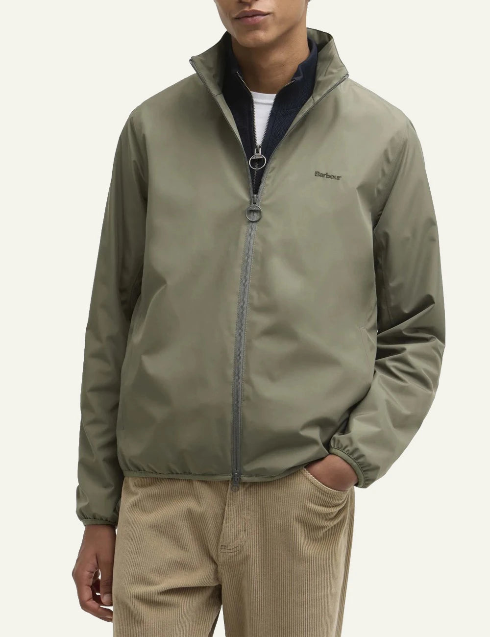 barbour lightweight zip jacket olive front model view