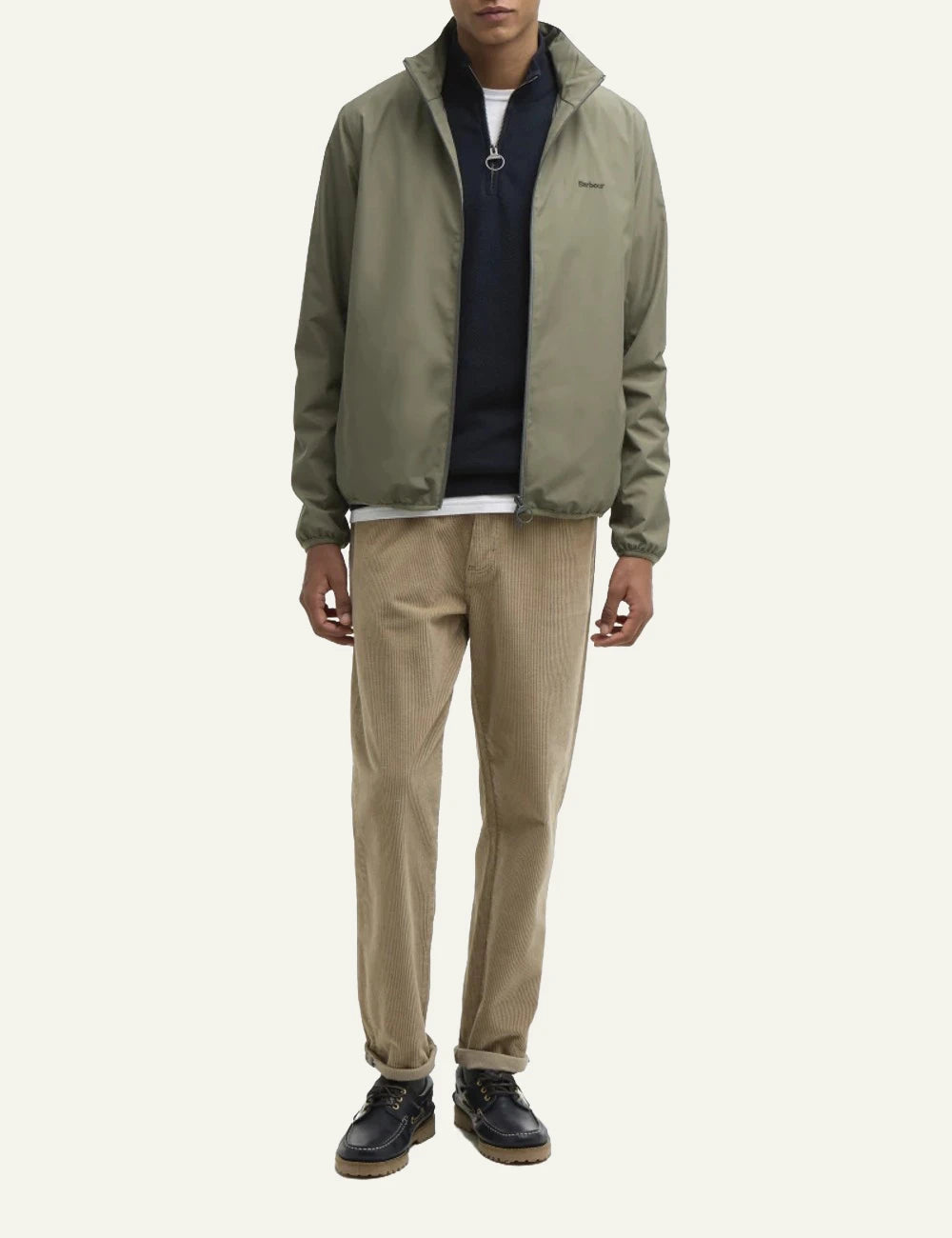 barbour lightweight zip jacket olive front full body view