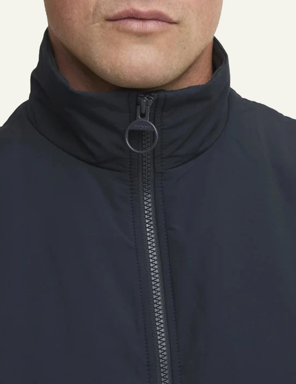 barbour lightweight zip vest navy front detail view