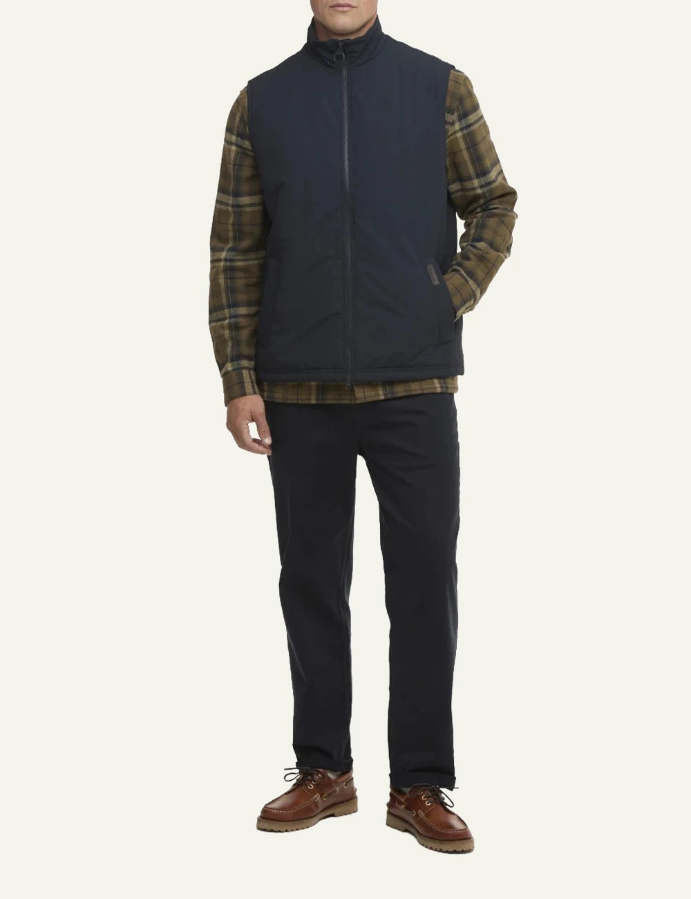 barbour lightweight zip vest navy front full body view