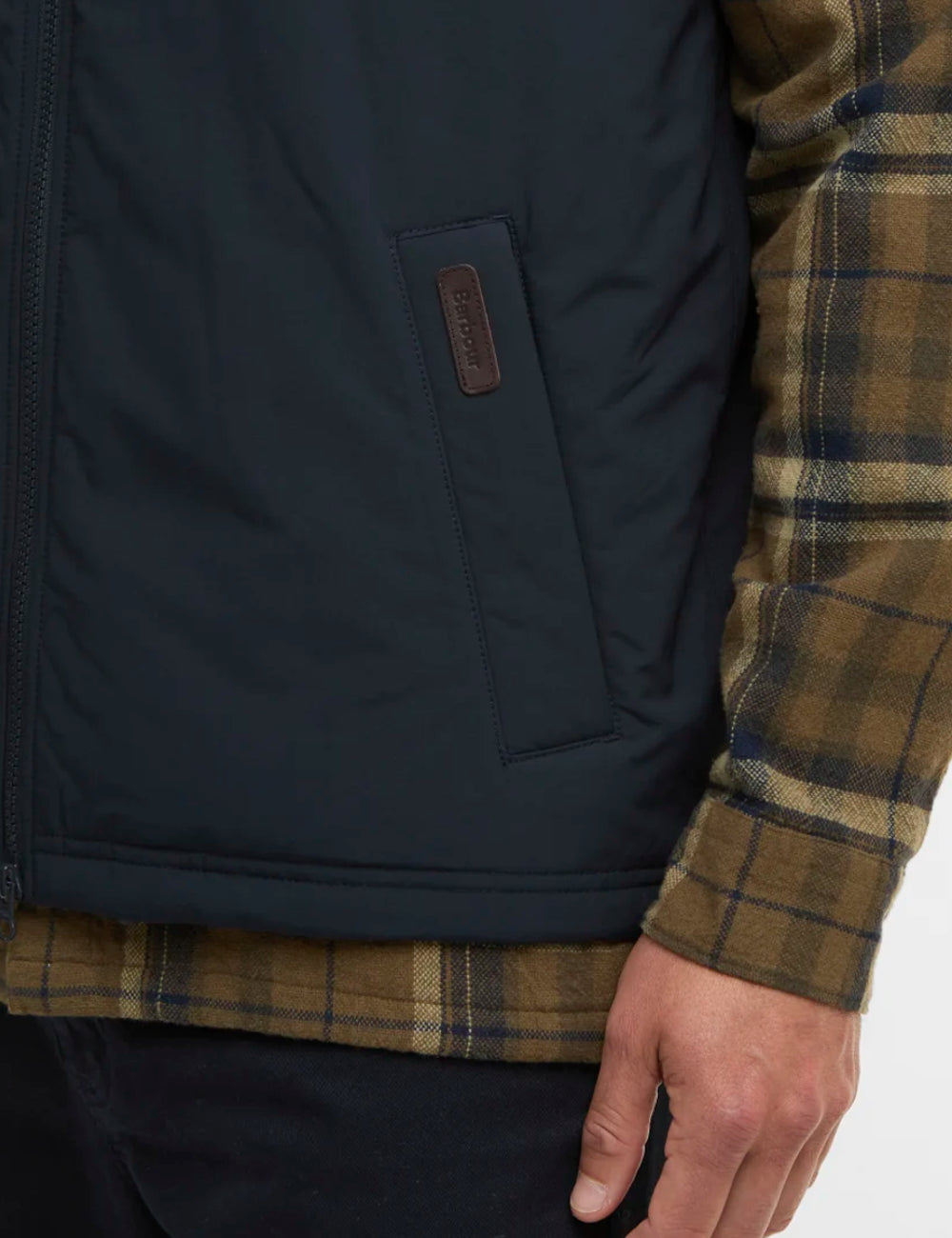 barbour lightweight zip vest navy front pocket view