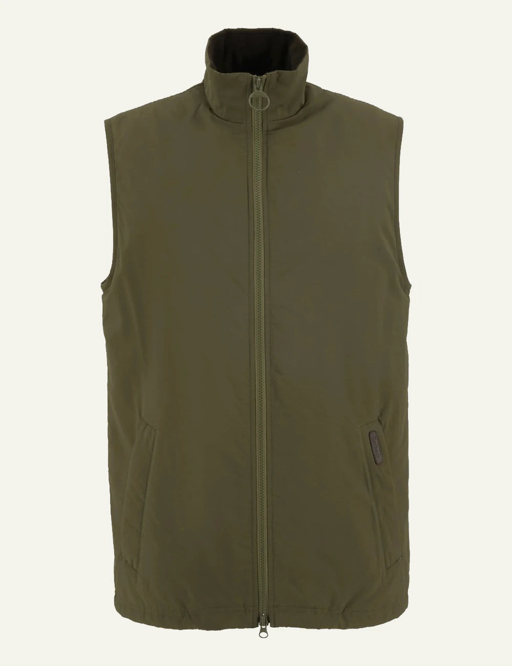 barbour lightweight zip vest olive front flat view